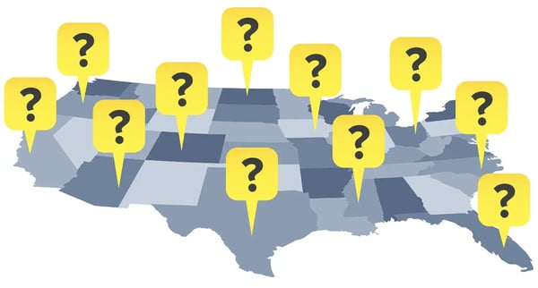 united states of america map with question marks